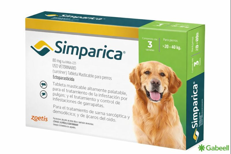 simparica antipulgas oral para perros 20 a 40 kg empaque